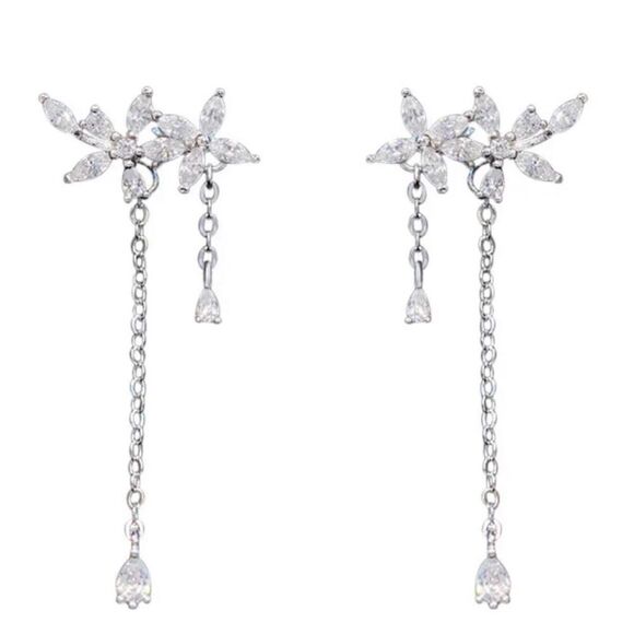 Anthropologie Jewelry - Solid Sterling Silver & Zircon Dangle Earrings